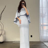 Light Blue Satin Bat Shawl Waist-controlled Long Sleeves Dress