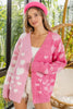 BiBi Heart Color Block V-Beck Knit Cardigan with Pockets by FitiqueFit