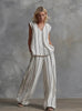 Women’s Sleeveless Striped Top and Full-Length Pants Set by FitiqueFit