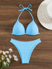 Bikini Rib Knit Solid Color Triangle 2 Piece Swimsuit for Women – Adjustable Tie Back Halter Bikini Set with Spaghetti Straps – High Stretch Polyester Swimwear for Summer Beachwear Poolside Relaxation and Tropical Vacation by Stevvex