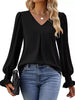 V-Neck Long Sleeve Ruffle Cuff Blouse by Wild and Free Boutique