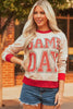 White GAME DAY Letter Graphic Varsity Striped Detail Baggy Sweatshirt by Wild and Free Boutique