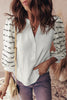 White Button Placket 3/4 Striped Sleeve Patchwork Rib Knit Top by Wild and Free Boutique