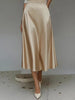 Women's Satin Solid Color Mid-Length Skirt – Slight Stretch by FitiqueFit