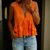 V-Neck Ruffled Sleeveless Vest Top – Solid Color Women’s Tank by FitiqueFit