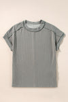 Rose Red Textured Knit Exposed Stitching T-shirt
