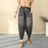 Patchwork Embroidered Cropped Harem Pants – Women's Wide Leg High Waist Denim by FitiqueFit