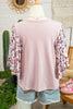 Pink Contrast Floral Patched Flowy Half Sleeve Blouse by Wild and Free Boutique