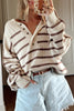 Brown Stripe Ribbed Henley Drop Shoulder Slouchy Sweater by Wild and Free Boutique