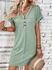 Elegant Button V-Neck Short Sleeve Dress Flattering Casual & Office Wear Simple Dress by Stevvex
