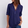 Women's Short-Sleeve Zip V-Neck Loose Top by FitiqueFit