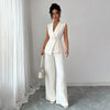 Women's Sleeveless Blazer & Straight-Leg Pants Two-Piece Set by FitiqueFit