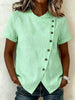 Women's Cross-Neckline Asymmetrical Hem Cotton Linen Top – Loose Fit by FitiqueFit