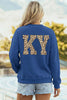 Dark Blue Raised Rib KENTUCKY/ Leopard KY Printed Sweatshirt by Wild and Free Boutique