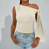 Women’s One-Shoulder Asymmetrical Tie Shoulder Top – Going Out & Party Shirt by FitiqueFit
