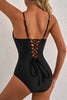 Dearlove Black Thin Strap Strappy Lace-up Open Back One Piece Swimsuit by Wild and Free Boutique