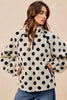 BiBi Polka Dot Sherpa Half Zip Up Top with Side Pocket by FitiqueFit