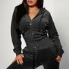 Zip Pocket Drawstring Hooded Crop Top & Slim Fit Pocket Pants by FitiqueFit