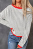 Pink Contrast Trimmed Striped Drop Shoulder Sweater