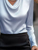 Full Size Satin Cowl Neck Long Sleeve Blouse Plus Size by Wild and Free Boutique