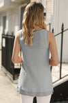 Black Scoop Neck Waffle Knit Splicing Flowy Vest