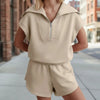 Half-Zip Lapel Sweatshirt & Shorts Two-Piece Set | 6 Colors by FitiqueFit