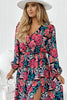 Fiery Red V Neck Elastic High Waist Split Floral Dress