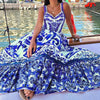 Printed Sleeveless Dress Fashion Temperament Spaghetti Waist-controlled Large Hem Dresses For Women