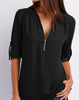 Women's Short-Sleeve Zip V-Neck Loose Top by FitiqueFit