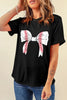 Black Baseball Bowknot Graphic Casual Tee by Wild and Free Boutique