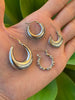 RIVETED MOON HOOPS by Bellaforma Jewelry