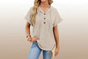 Women's Waffle Knit Hooded Short-Sleeve Top – Drawstring Button Pullover by FitiqueFit