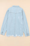 Sky Blue Flap Pocket Buttoned Raw Hem Denim Jacket