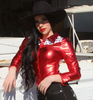 High Stakes Ruby Red Metallic Pearl Snap Rodeo Shirt by Neon Spur