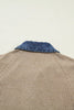 Beige Ribbed Knit Denim Patchwork Button Polo Collar Cuffed Long Sleeve Top by Wild and Free Boutique