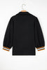 Black Stylish Textured Striped Patchwork Polo Collar Pullover Sweatshirt by Wild and Free Boutique