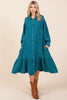 New Mineral Wash Cotton Gauze Ruffle Midi Shirt Dress For Women – Trendy, Chic, Casual & Feminine Design For Any Occasion by Stevvex