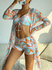 Luxe Lines 3-Piece Geometric Bikini Set for Women – High Rise Drawstring Bikini with Boxer Shorts & Long Sleeve Sheer Kimono Cover-Up – Bold & Breezy Women’s Swimwear for Summer Beach Pool & Getaways by Stevvex