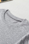Bright Pink Ribbed Splicing Sleeve Round Neck T-shirt