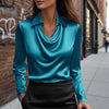 Long Sleeve Satin Swing Collar Top | Elegant Commuter Shirt by FitiqueFit