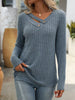 Ribbed Knit Long Sleeve Button Detail T-Shirt by Simply Love