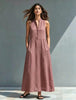 Women's Stand-Collar A-Line Maxi Dress – Resort & Vacation Style by FitiqueFit