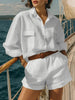 Cotton-Linen Loose-Fit Button-Down Shirt and Shorts Casual Set by FitiqueFit