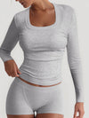 Square Neck Long Sleeve Top and Shorts Set