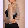Fishnet Sequin Cardigan Top With Diamond Embellishments by My Store