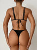 Bikini Solid Color Triangle V Neck 2 Piece Bikini Set for Women – Stretchy Double Strap Tie Back V String Swimwear with Lace Up Detail – Flattering Beach Vacation Swimsuit for Confident Summer Style and Poolside Fashion by Stevvex
