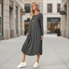 Women's Cotton Maxi Dress – Solid Color Long Sleeve A-Line with Pockets by FitiqueFit