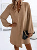 Women's V-Neck Long Sleeve Single-Breasted A-Line Dress by FitiqueFit
