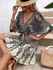 Paisley Print Batwing Sleeve Tassel Tie Front Ruffle Hem Dress by FitiqueFit