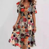Floral Print A-Line Dress – V-Neck Short Sleeve Midi Dress by FitiqueFit
